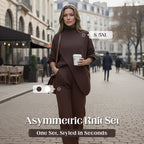 Women's 2-piece set – Asymmetrical sweater + wide-leg pants, relaxed fit and soft fabric, ultra comfortable 👚✨