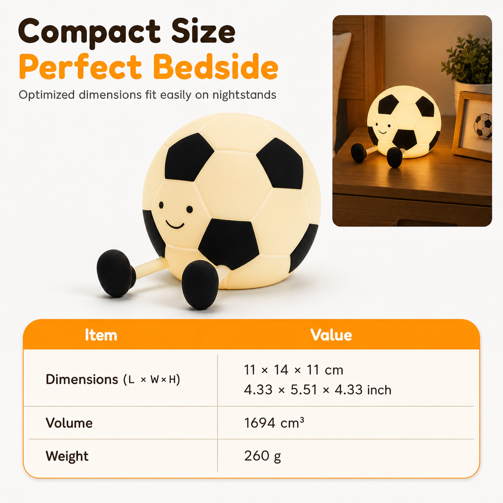 ⚽ 💡 Rechargeable Soccer Night Lights – Soft Glow, Tap Control, Kid-Safe ✨