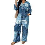 🎨 Denim Look, Lighter Feel | Women's Patchwork Wide-Leg 2-Piece Set