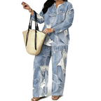 🎨 Denim Look, Lighter Feel | Women's Patchwork Wide-Leg 2-Piece Set