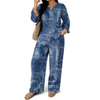 🎨 Denim Look, Lighter Feel | Women's Patchwork Wide-Leg 2-Piece Set