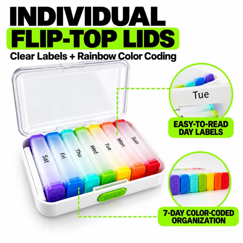 🧳💊 7-Day Detachable Pill Organizer – Color Coded, Portable, Light Resistant ✨
