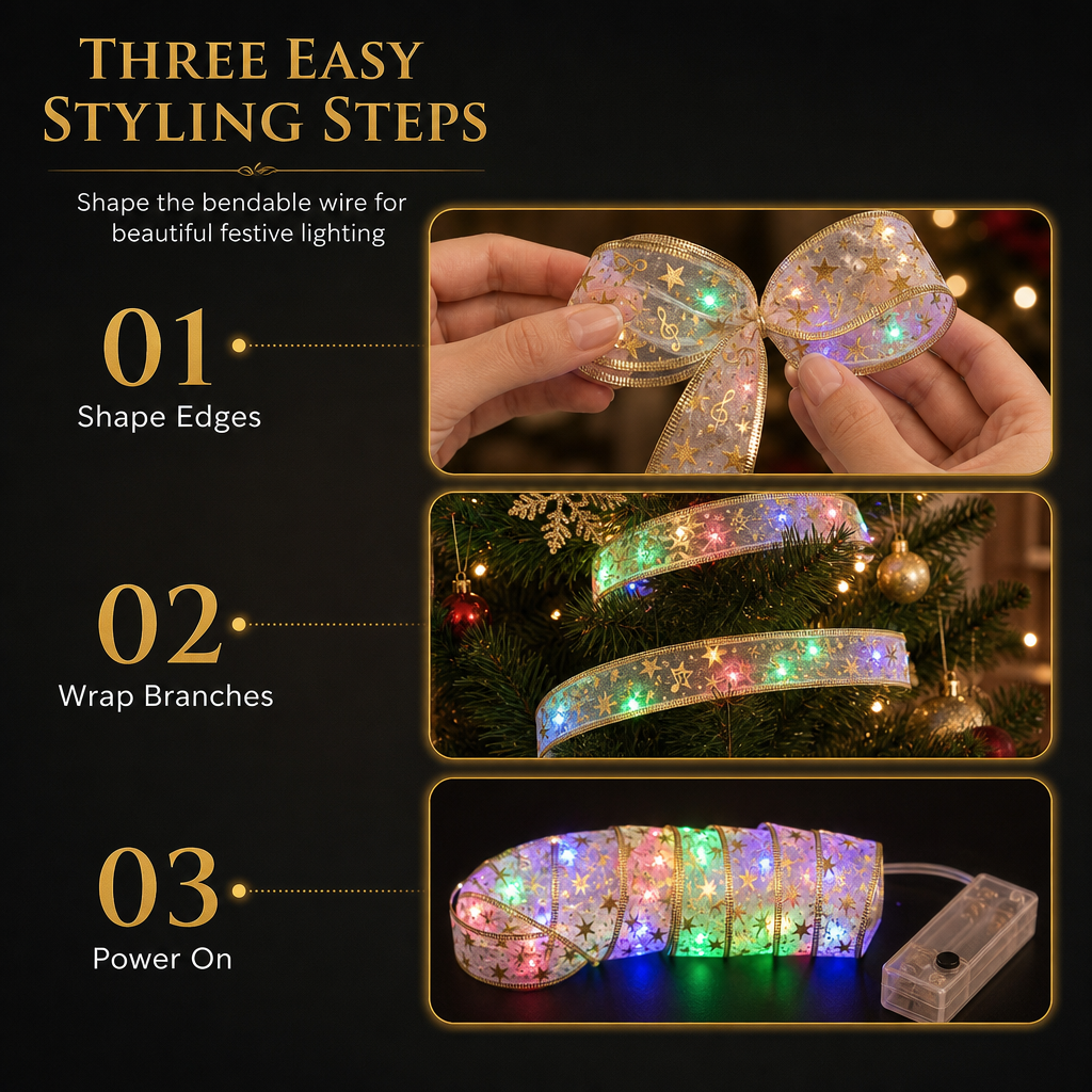 Christmas Tree Ribbon String Lights