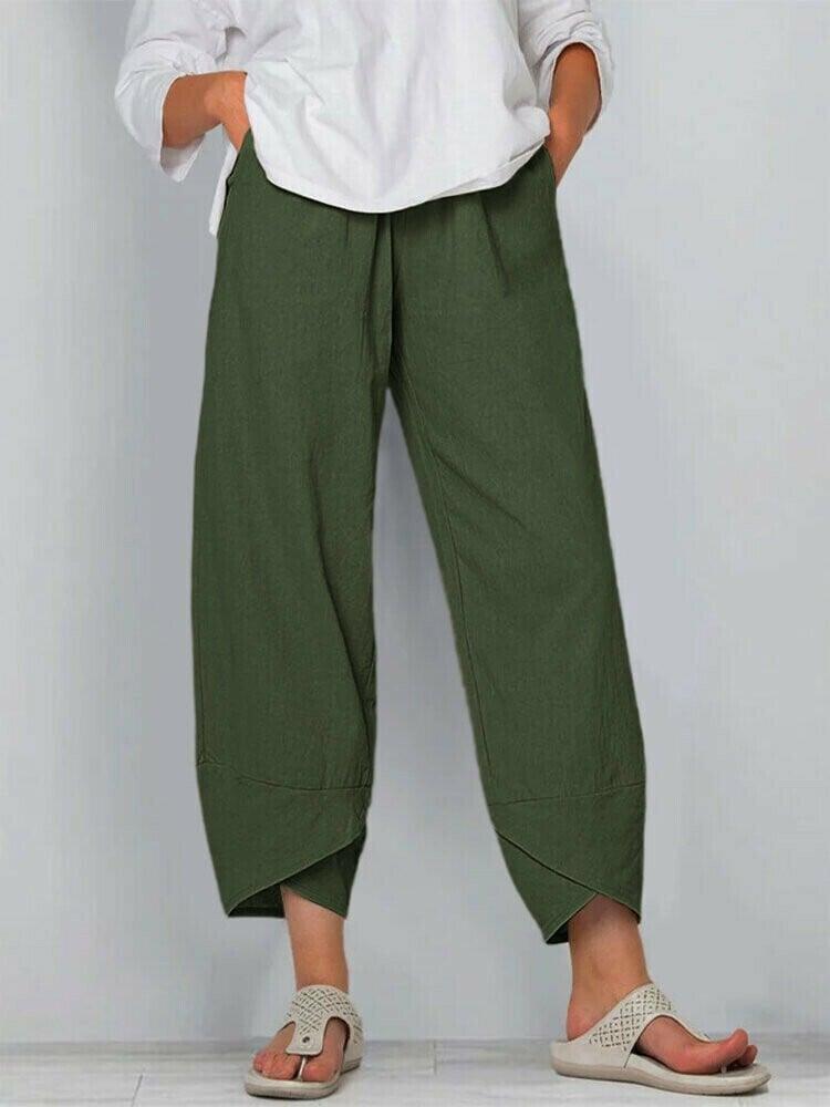 👖Vintage Asymmetrical Elastic Waist Pockets Pants – Unique Design, Comfortable Fit & Functional Style🌸